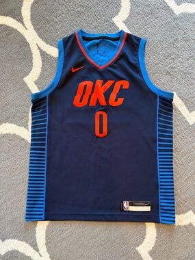 Nike L Russell Westbrook Kids OKC Basketball Jersey with Orange Accents